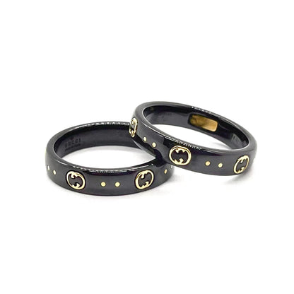 Bague en corindon noir Double G Icon 18 carats