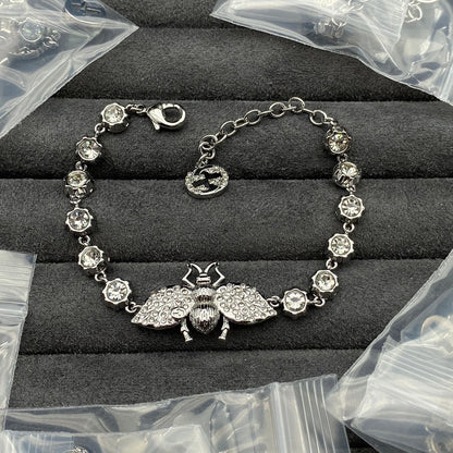 Double G Interlocking G Bee Crystals Bracelet