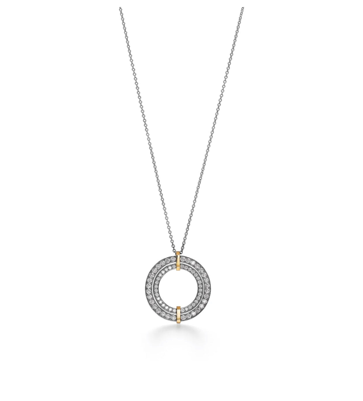 18K T Edge Circle Diamond Pendant Necklace