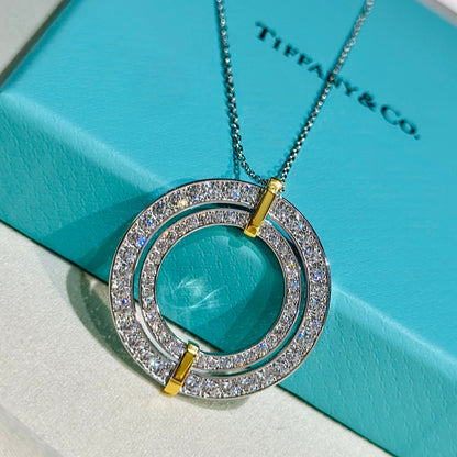 18K T Edge Circle Diamond Pendant Necklace