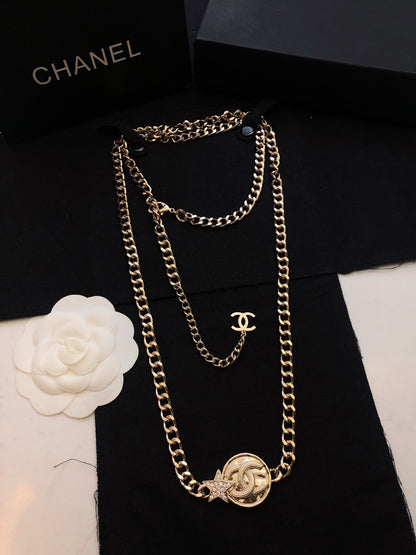 18K CC Rhinestone Star Chain Necklace