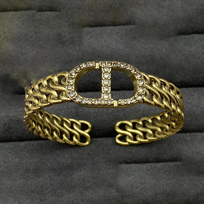 18K Dior CD Open Cuff Diamond Bracelet