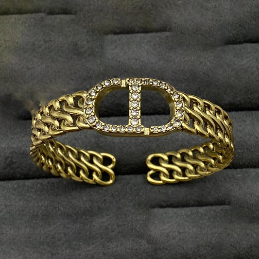 18K Dior CD Open Cuff Diamond Bracelet