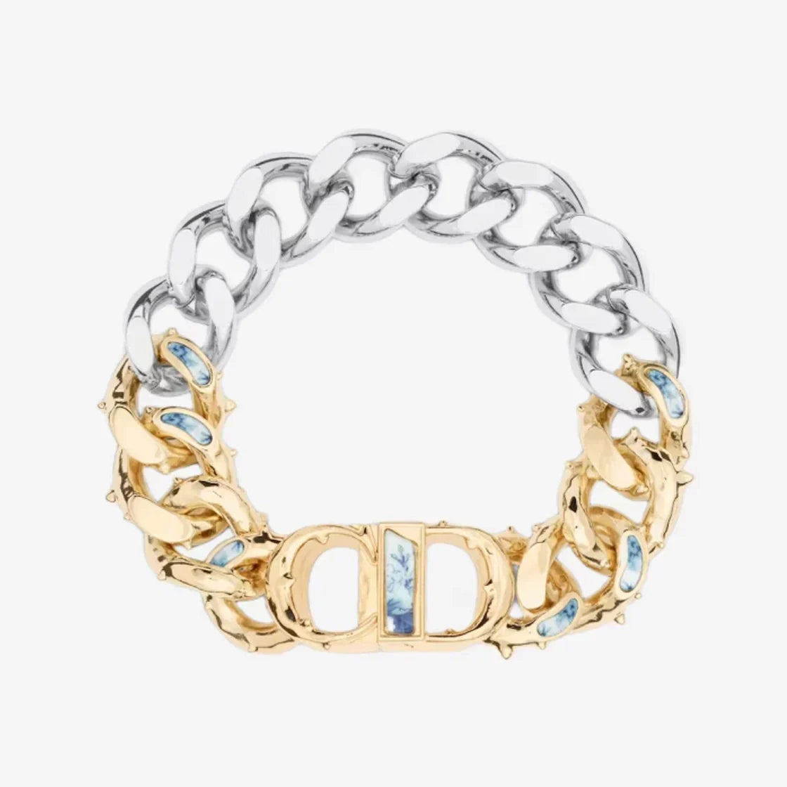 18K Dior CD Icon Chain Link Blue White Resin Bracelet