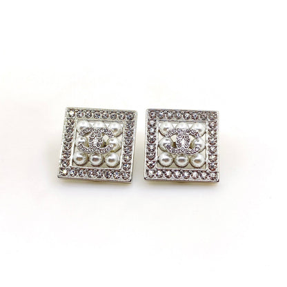 18k CHANEL CC Square Diamond Earrings