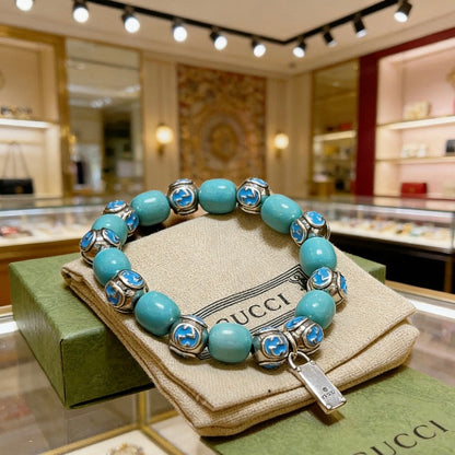 18K GG Anger Forest Chalchite Bead Chain Bracelet