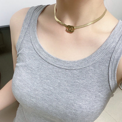 18K CC Gold Chain Choker Necklace