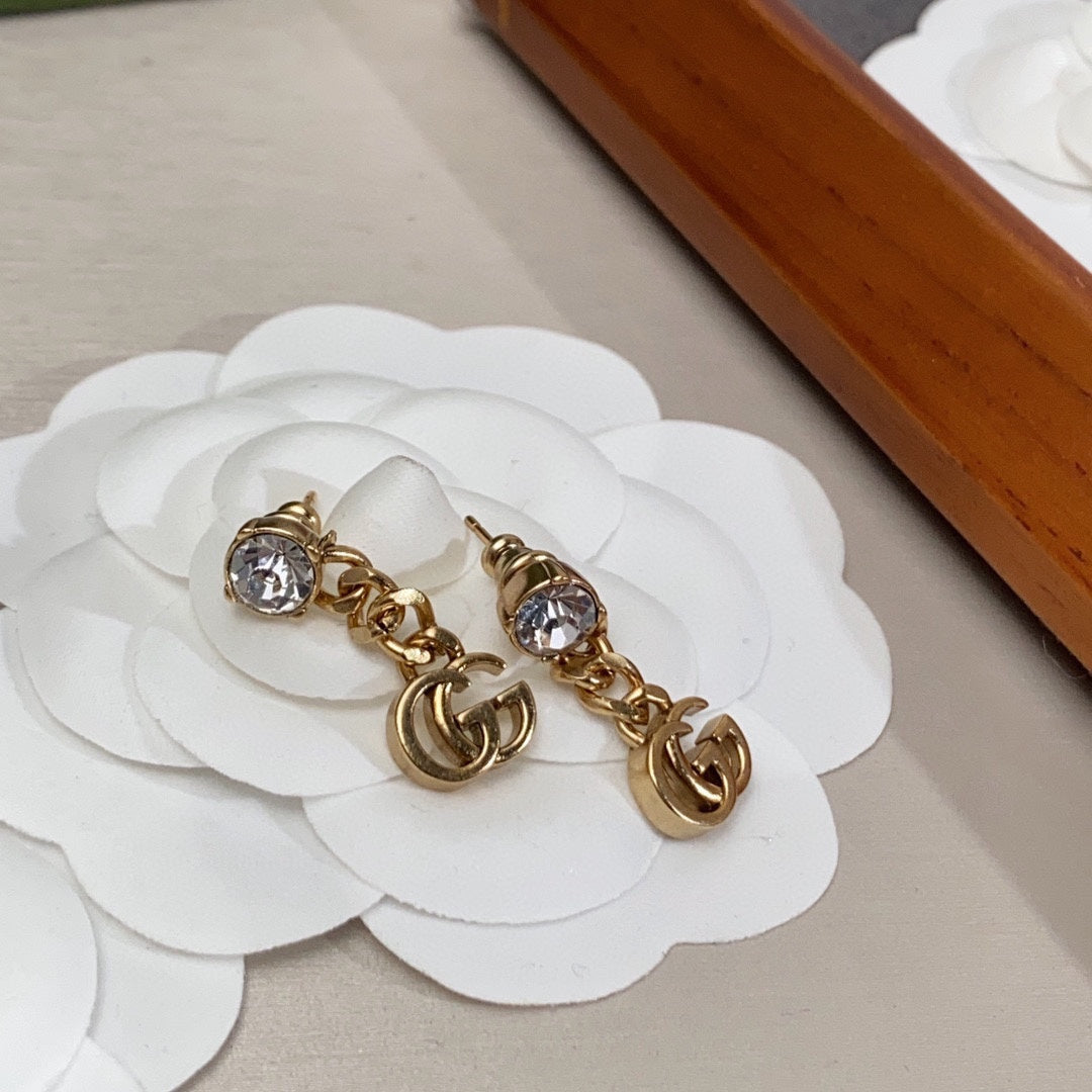 18k Double G Crystal Chain Earrings