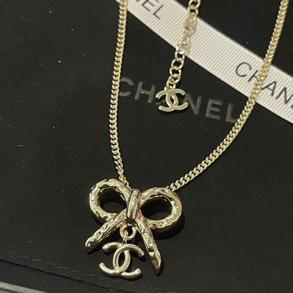 18K CC Gold Bow Tie Necklace