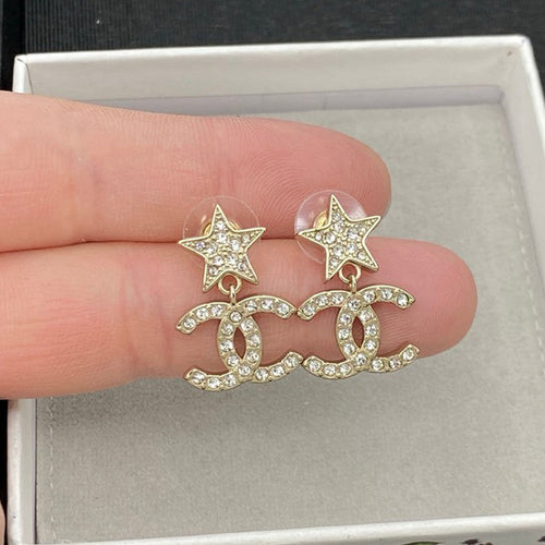 18K CC Star Diamond Earrings