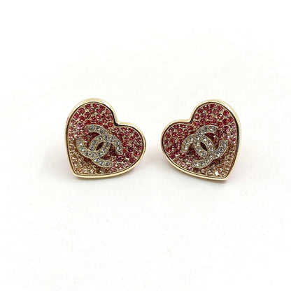 18k CHANEL CC Diamond Pink Heart Earrings