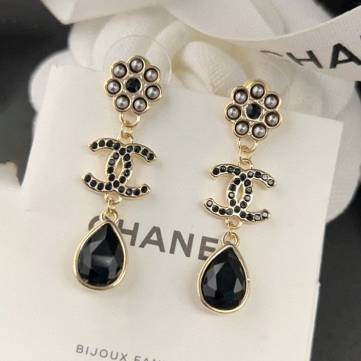 18K CHANEL CC Black Crystal Earrings