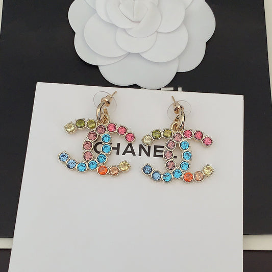 18K CHANEL CC Color Crystals Earrings