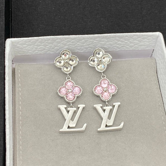 18K Louis Purple Crystal Flower Long Earrings