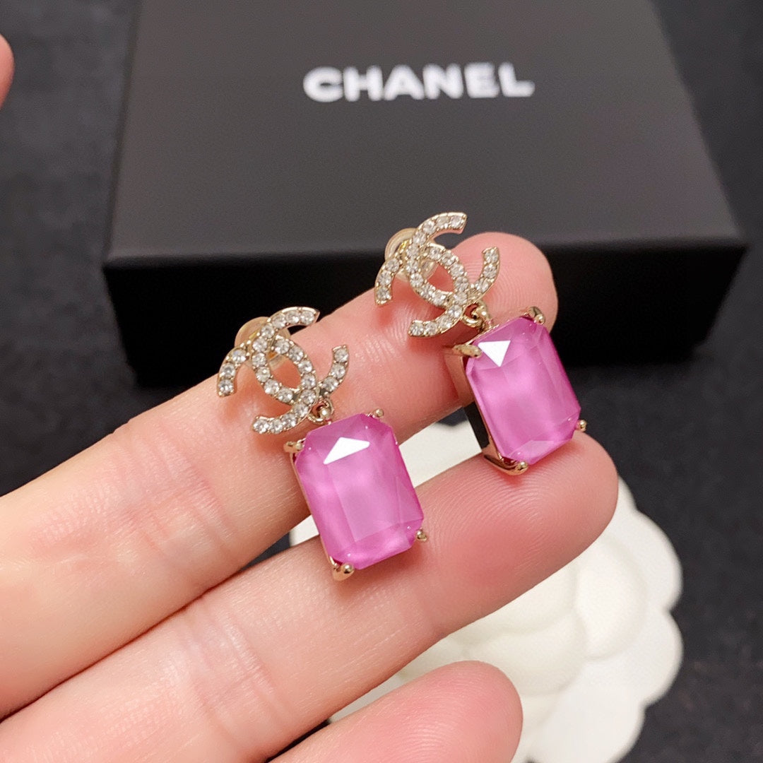 18K CC Pink Crystal Earrings