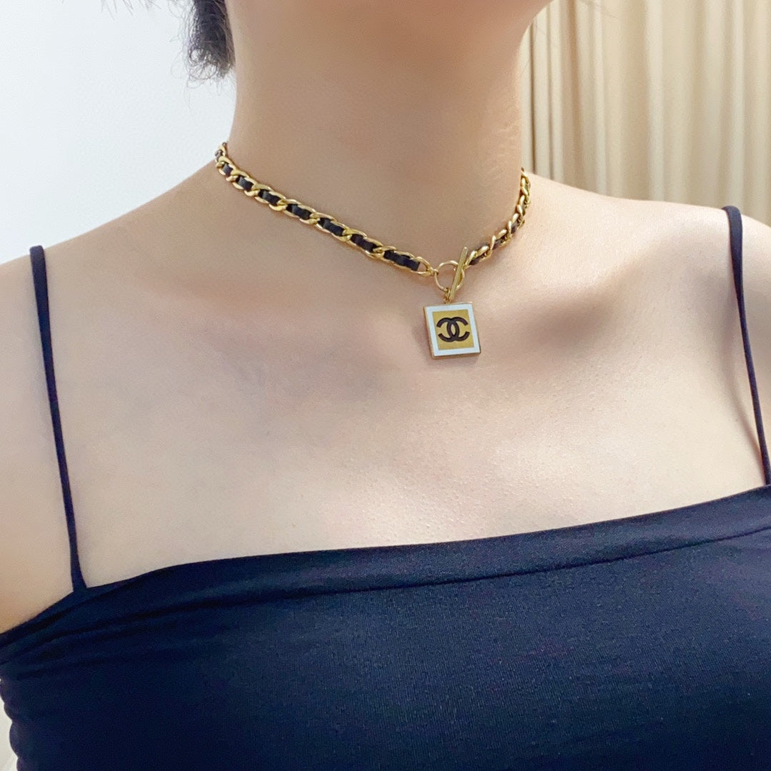 18K CC Leather Choker Necklace