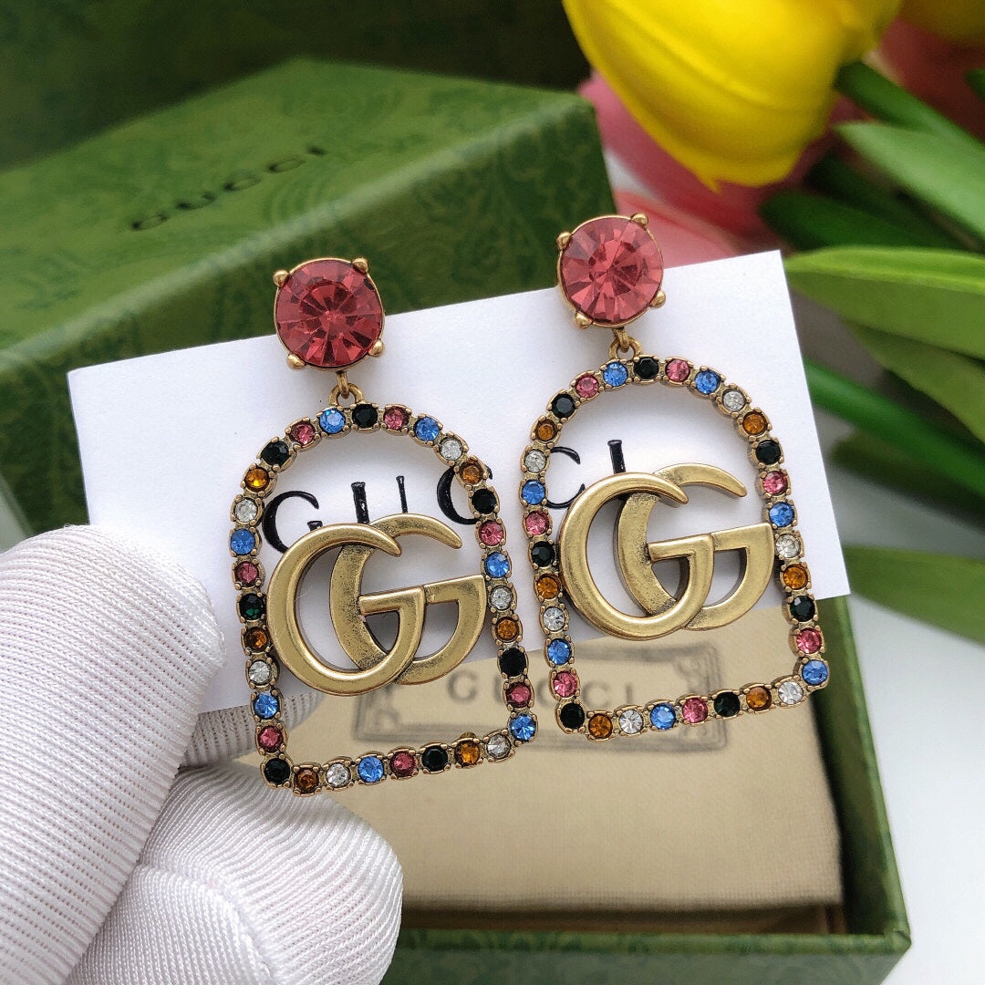 18K GUCCI Double G Color Crystals Earrings