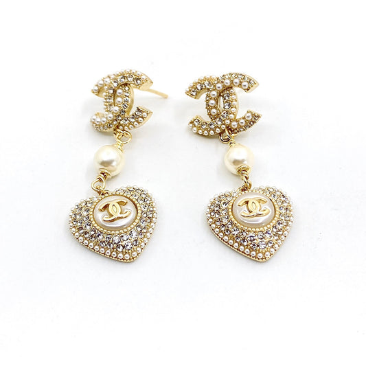 18k CHANEL CC Heart Drop Earrings