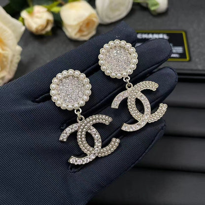 18K CC Diamond Drop Earrings