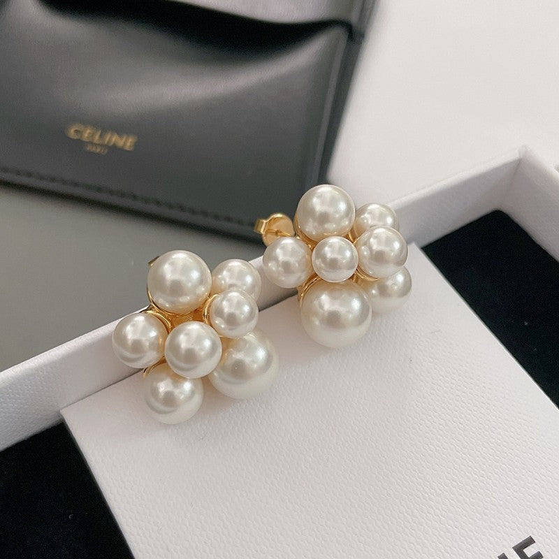 CE Pearls Gold Earrings
