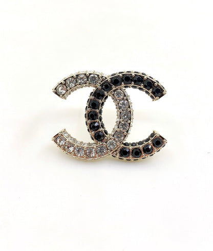 18K CC Black & White Crystals Brooch