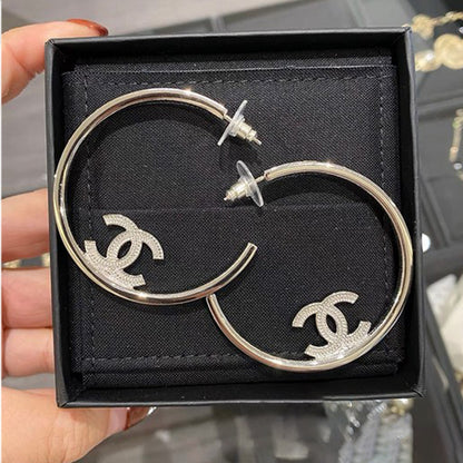 18K CC Hoop Diamond Earrings