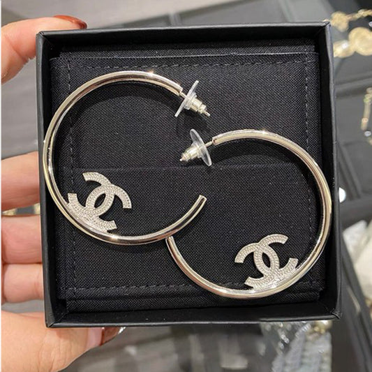 18K CC Hoop Diamond Earrings