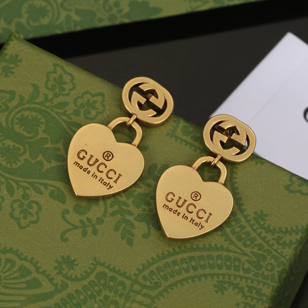 18K GUCCI Double G Heart Pendant Earrings