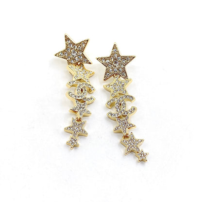 18k CHANEL CC Star Diamonds Long Earrings