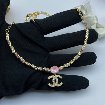 18K CC Pink Crystal Necklace