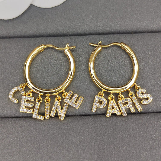 18K Triomphe Script Diamonds Earrings