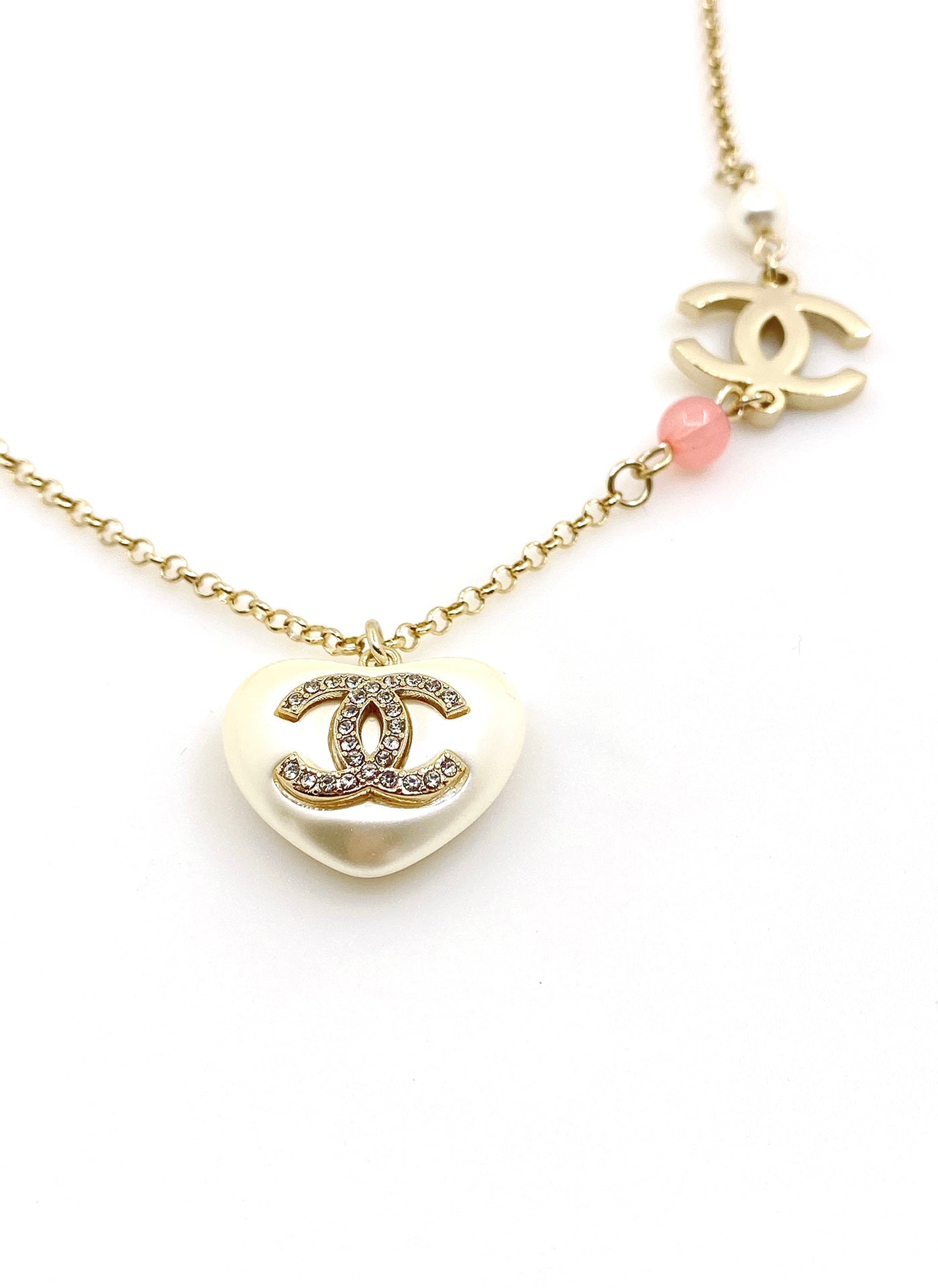 18K CC Pearl Heart Pink Necklace