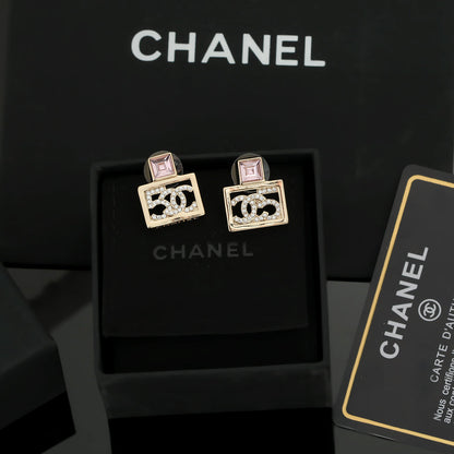 18K CC Square Diamond Earrings