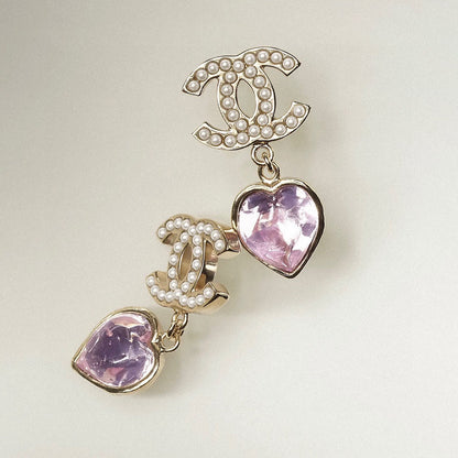 18K CC Pink Heart Crystal Earrings