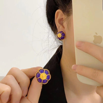 18K CC Purple Flowers Earrings