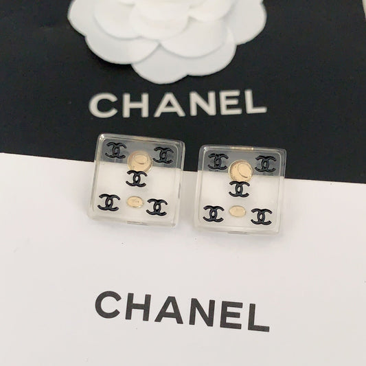 18K CHANEL CC Transparent Resin Earrings