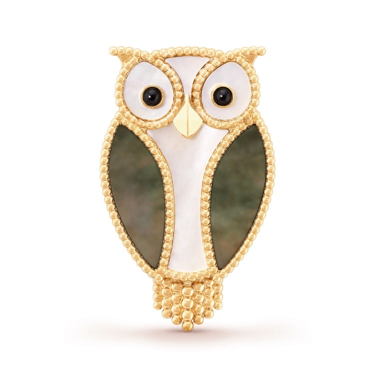 Broche à clip hibou animaux porte-bonheur 18 carats