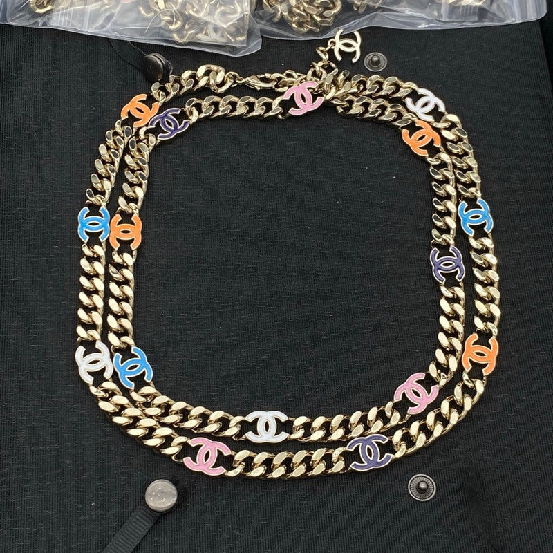 18K CC Color Logo Long Gold Chain Necklace