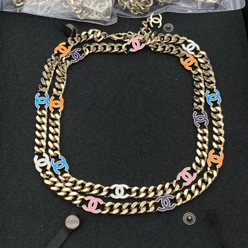 18K CC Color Logo Long Gold Chain Necklace