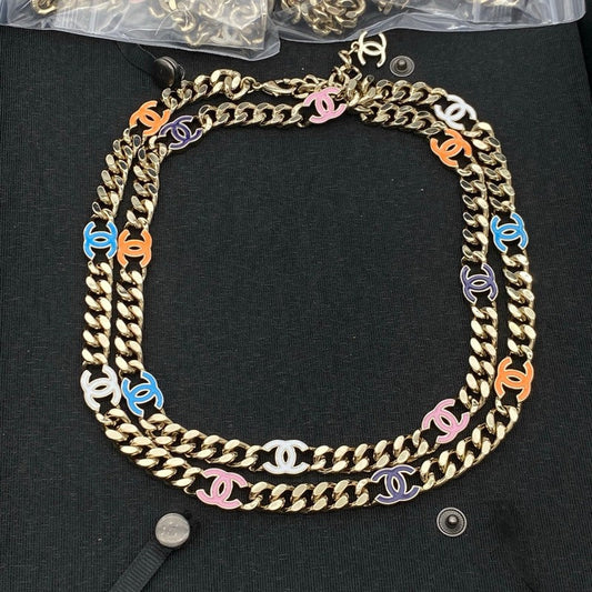 18K CC Color Logo Long Gold Chain Necklace