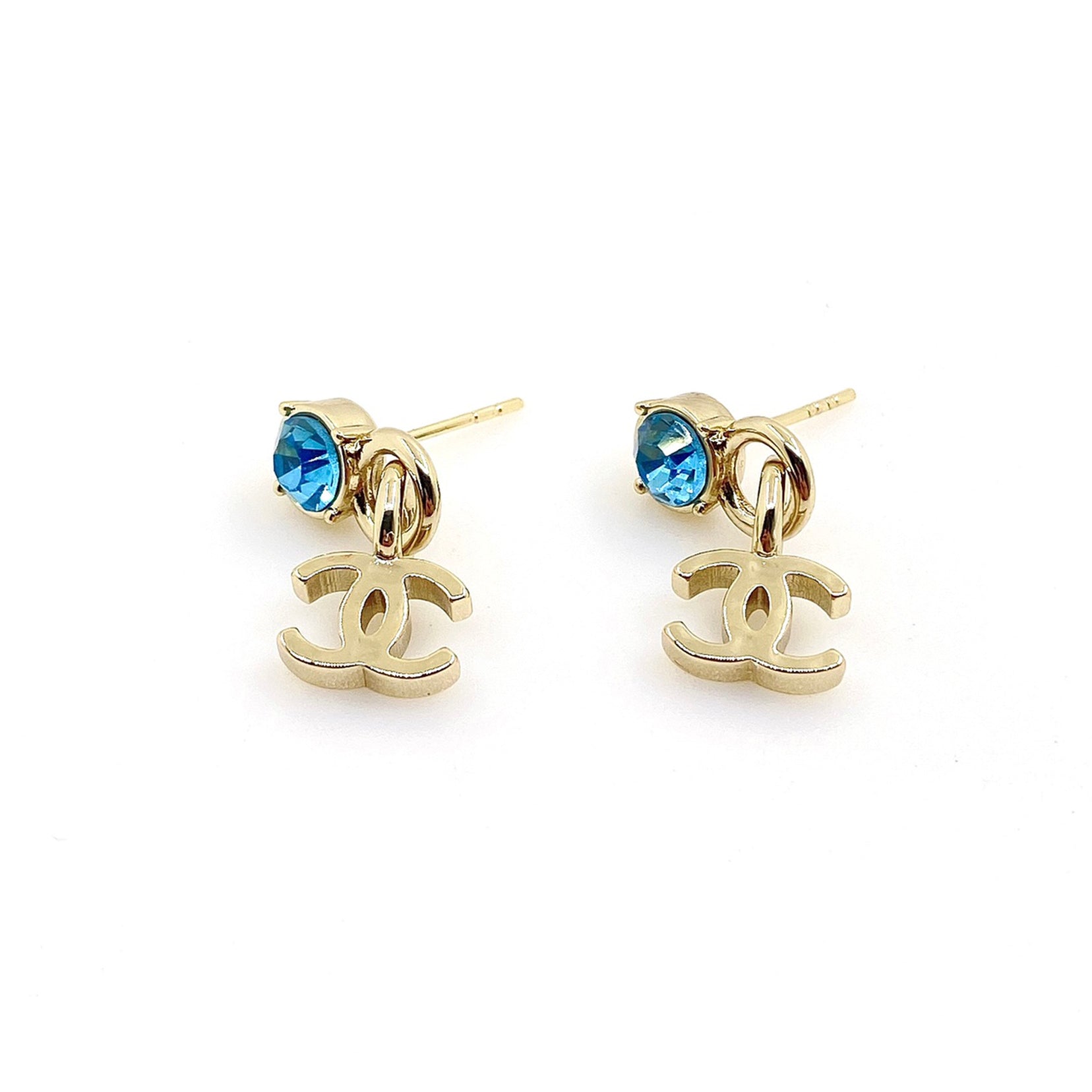 18k CHANEL CC Blue Crystal Earrings