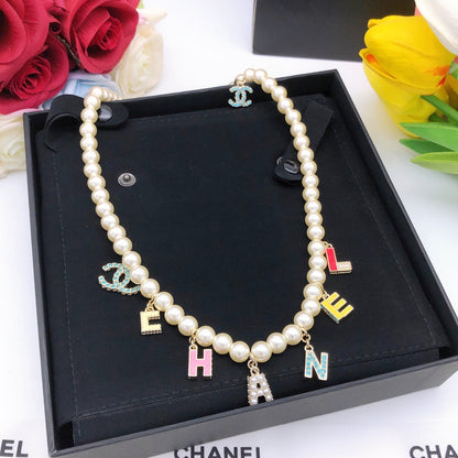 18K CC Script Pearls Necklace
