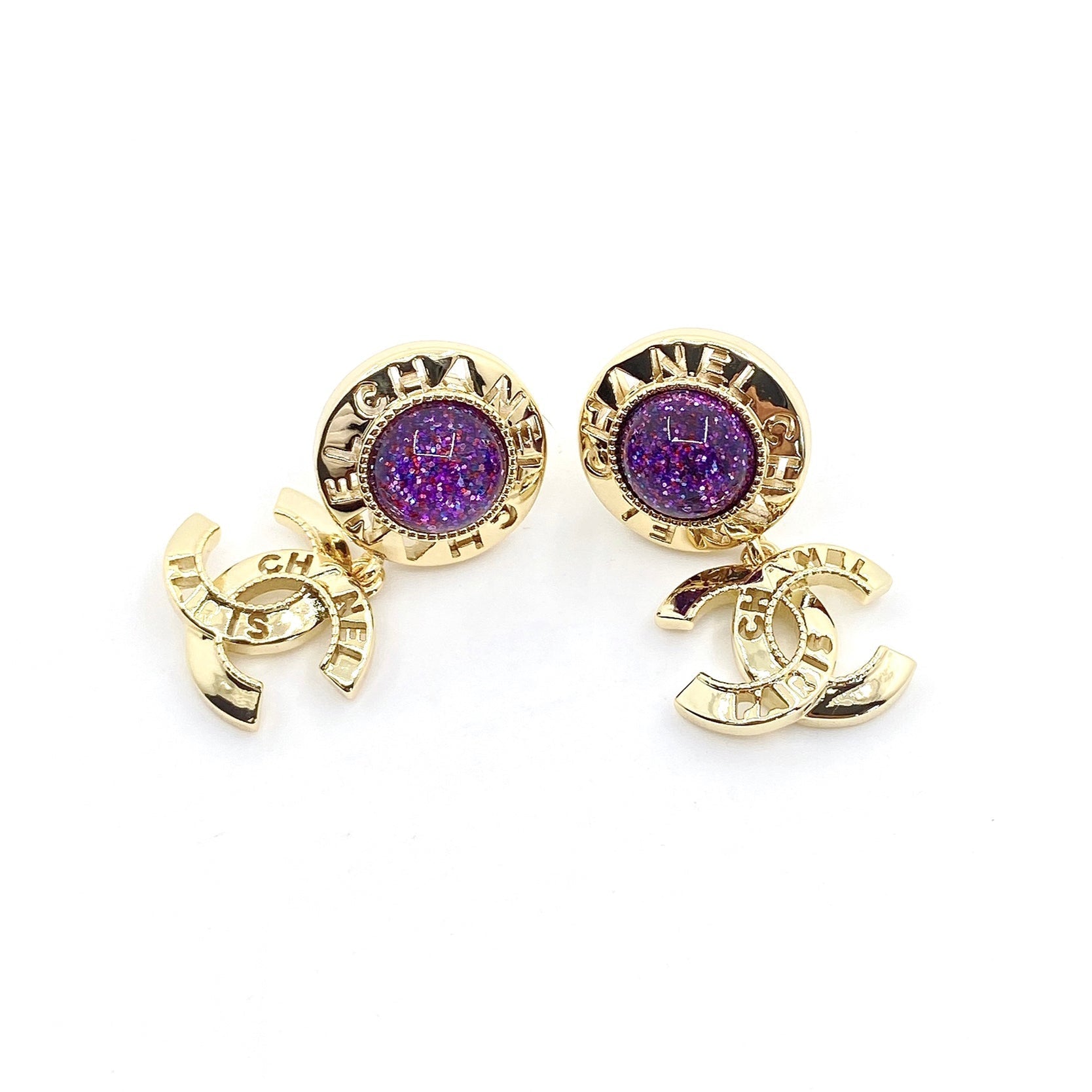 18k CHANEL CC Purple Crystals Earrings