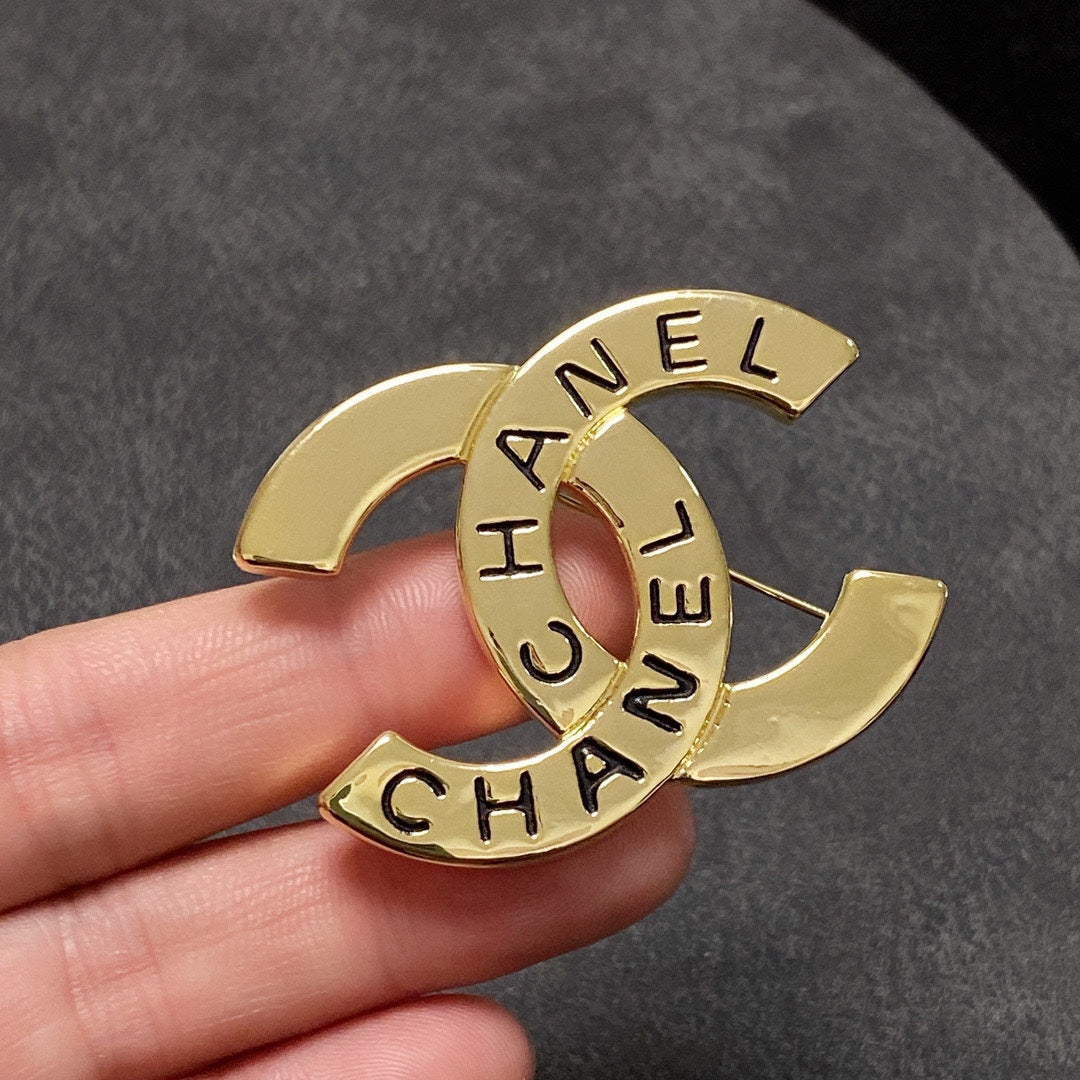 18K CHANEL CC Script Brooch