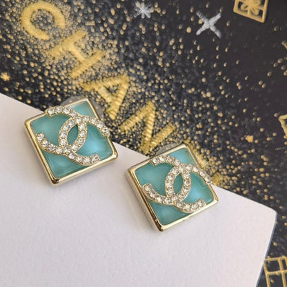 18K CC Blue Resin Earrings