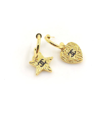 18K CC Heart Star Earrings