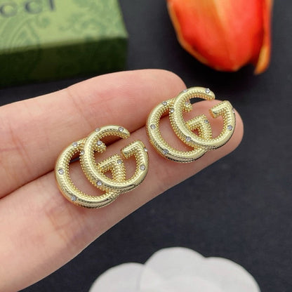 18K GG Pave Diamond Gold Earrings