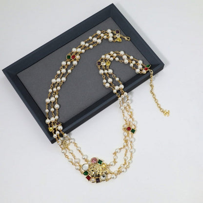 18K CC Color Crystal Long Pearl Necklace