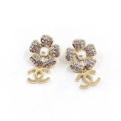 18K CHANEL CC Flower Full Crystals Earrings