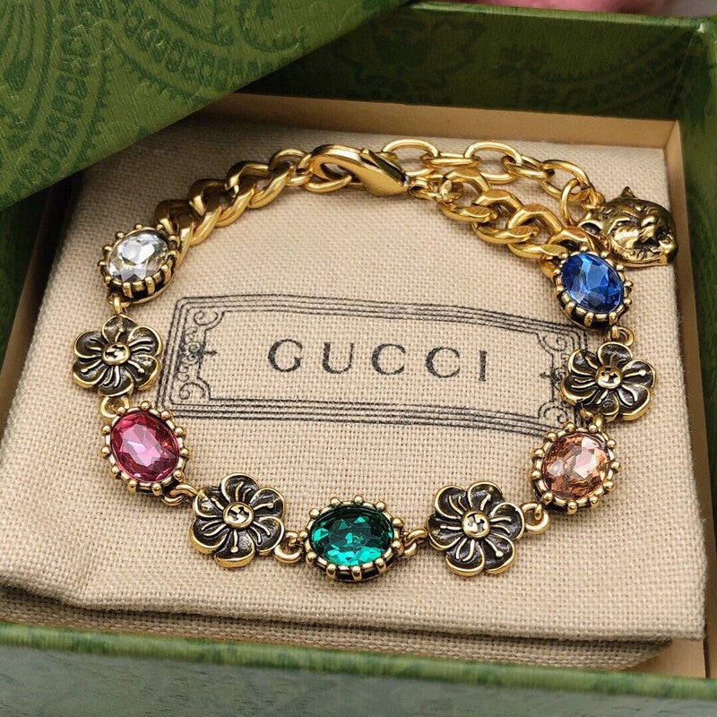 GG Color Crystal Flower Gold Chain Bracelet